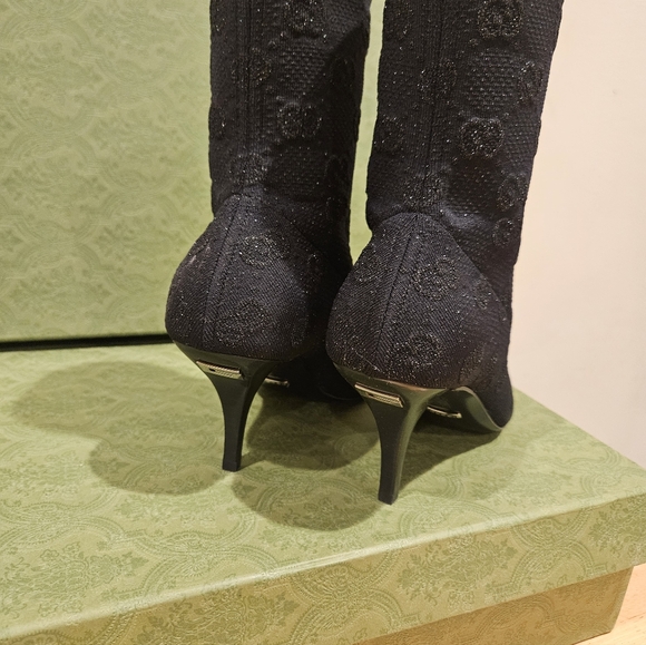 $1,200 GUCCI Demi 75mm logo-jacquard metallic knit ankle boots size 39 US 9 NIB - Picture 6 of 10